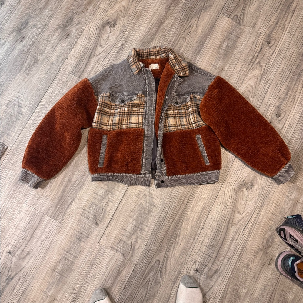 Oli & Hali Plaid Jean Jacket - Rust and Gray